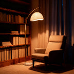Elegant Arc Floor Lamp with Scalloped Shade & Dimmer | Modern Gold Lighting for Living Room