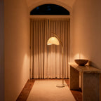 Elegant Arc Floor Lamp with Scalloped Shade & Dimmer | Modern Gold Lighting for Living Room