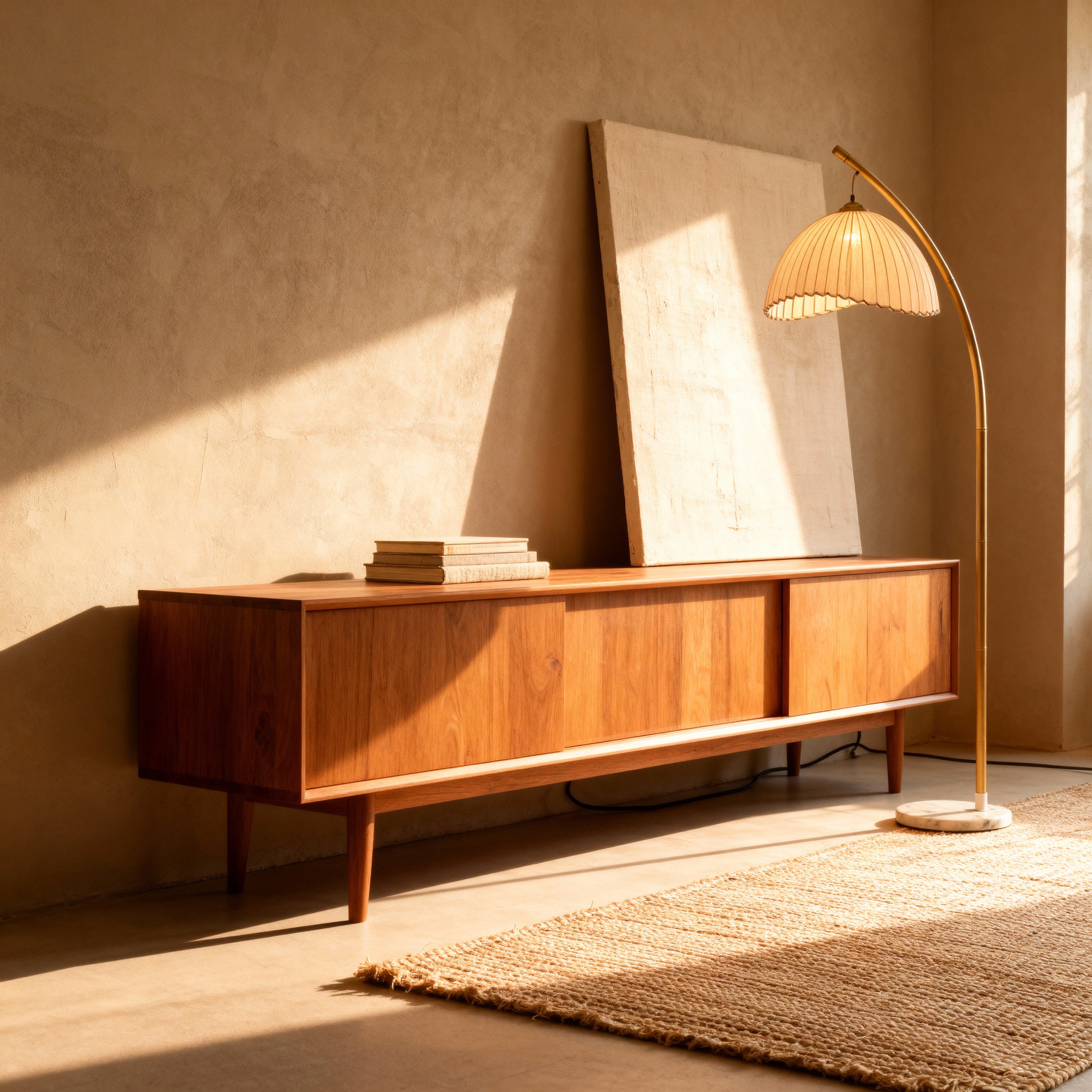 Elegant Arc Floor Lamp with Scalloped Shade & Dimmer | Modern Gold Lighting for Living Room