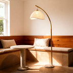 Elegant Arc Floor Lamp with Scalloped Shade & Dimmer | Modern Gold Lighting for Living Room