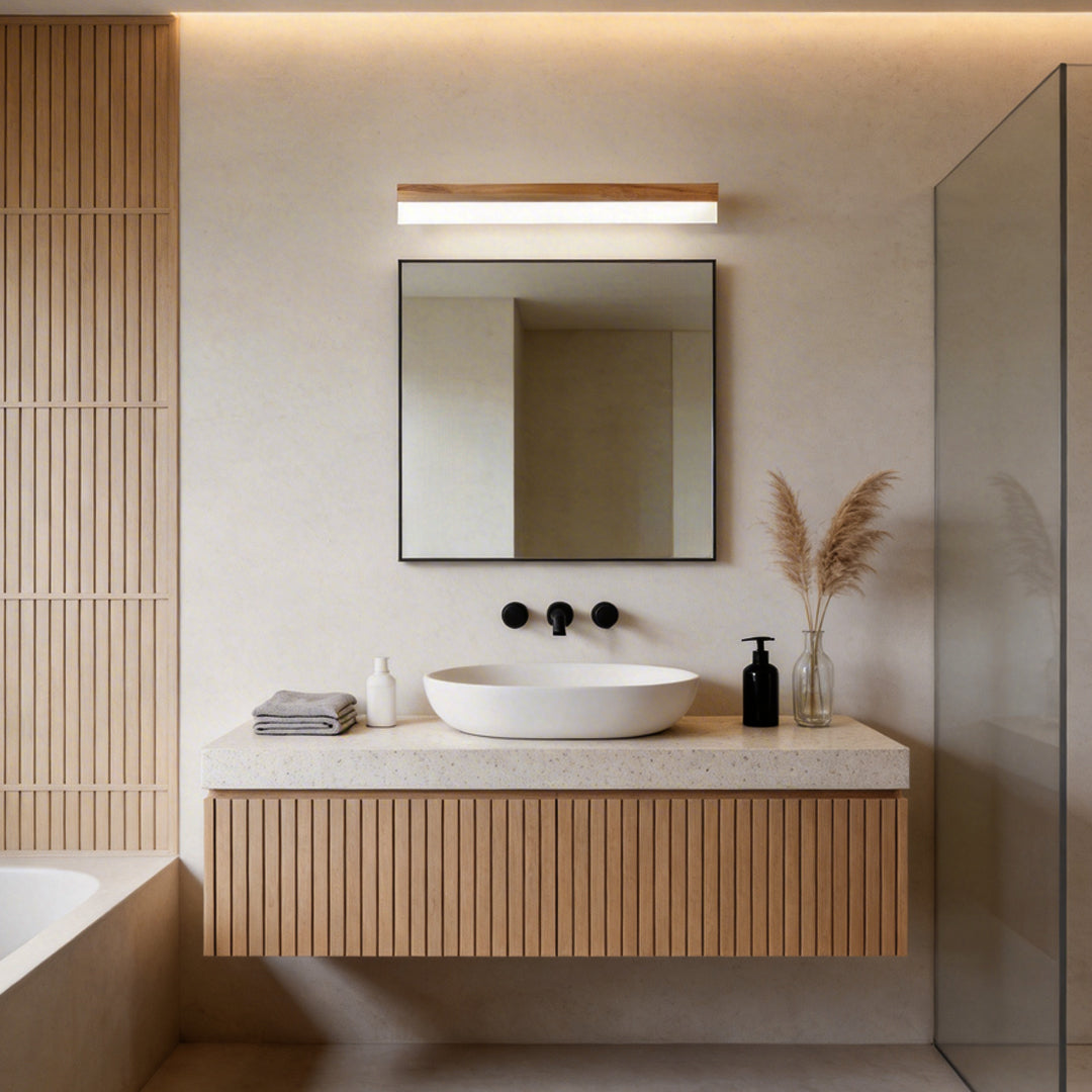 Elegant Bathroom Vanity Light Bar with Soft LED Illumination | Natural Wood Finish for Cozy Ambiance