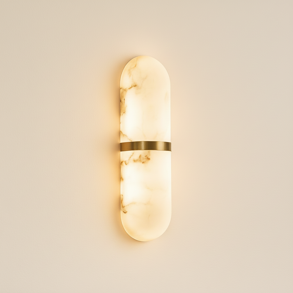 Elegant Capsule Pendant Light | Translucent Alabaster Shade with Brass Detailing | Serene Kitchen Pendant Lighting for Modern Interiors