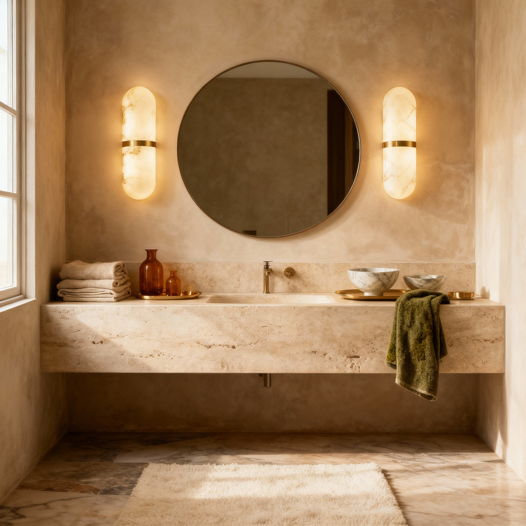 Elegant Capsule Pendant Light | Translucent Alabaster Shade with Brass Detailing | Serene Kitchen Pendant Lighting for Modern Interiors