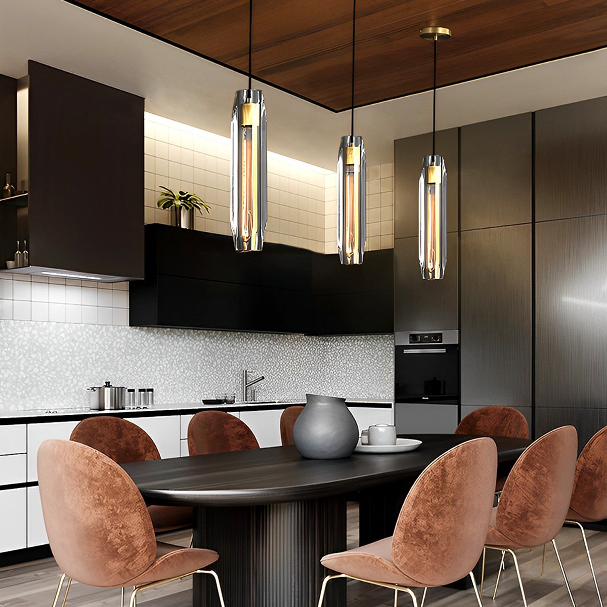 Elegant Crystal Pendant Light | Modern Kitchen Pendant Lighting with Adjustable Length | Luxurious Fixture for Stylish Interiors