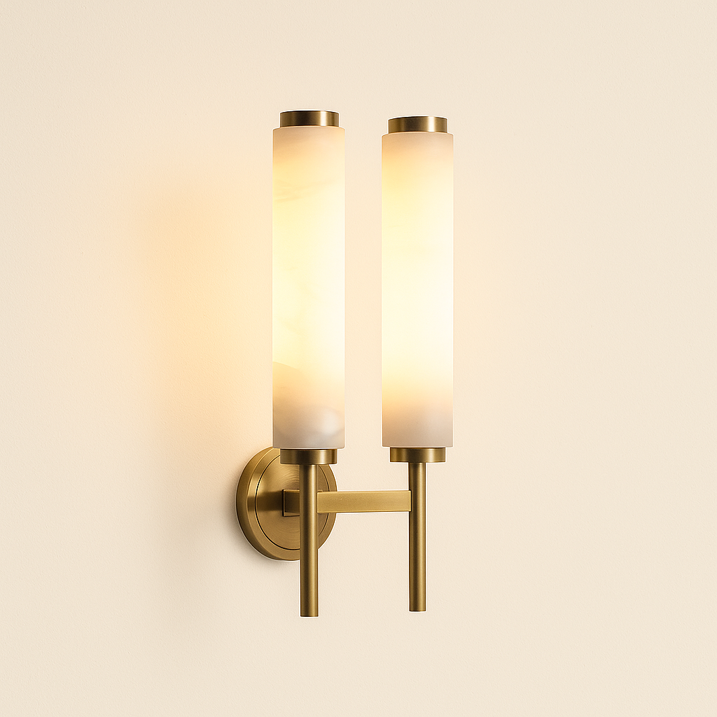 Elegant Dual-Column Wall Sconce Light with Alabaster Diffusers | Timeless Design for Contemporary Spaces