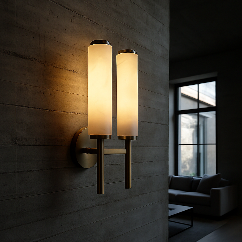 Elegant Dual-Column Wall Sconce Light with Alabaster Diffusers | Timeless Design for Contemporary Spaces