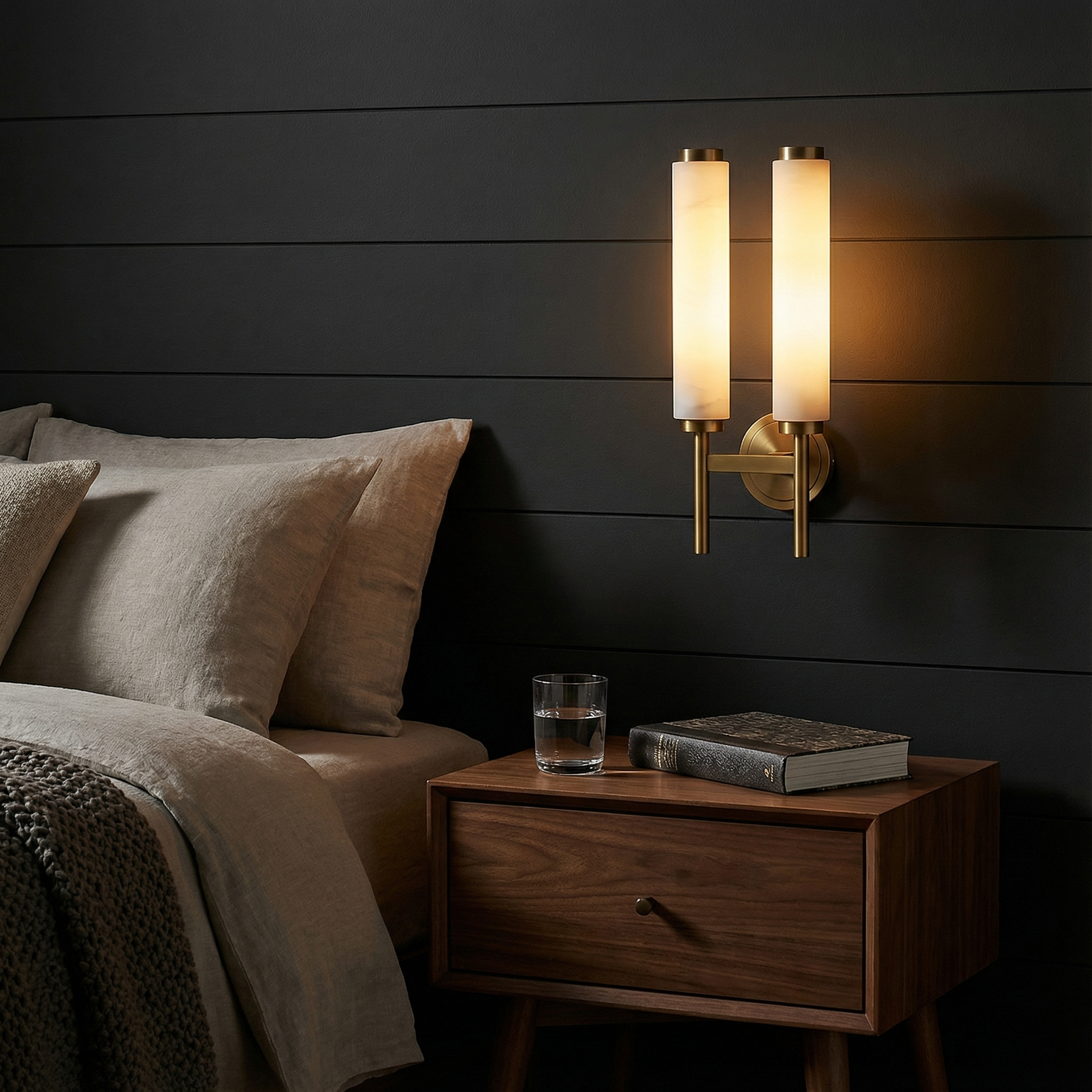 Elegant Dual-Column Wall Sconce Light with Alabaster Diffusers | Timeless Design for Contemporary Spaces