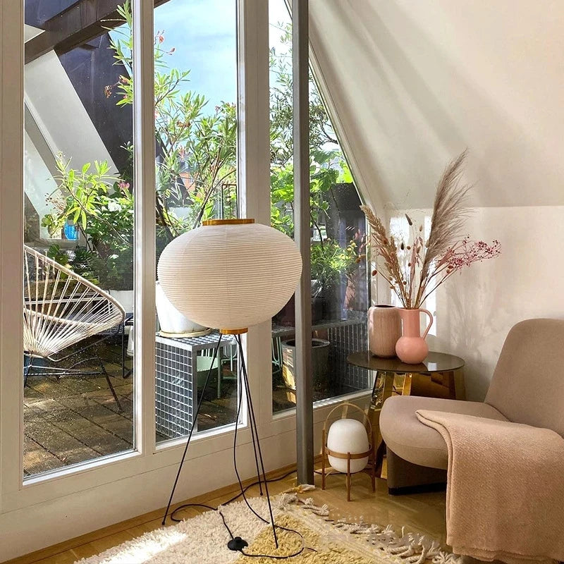 Elegant Floor Lamp | Japanese Xuan Paper Design with Soft Ambient Lighting | Retro Style for Cozy Living Room