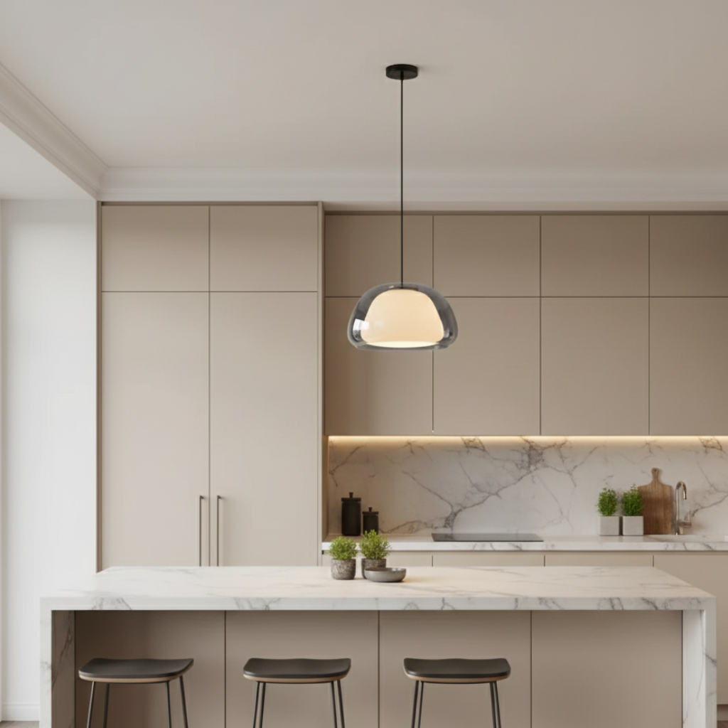Elegant Glass Pendant Light | Adjustable Dome for Kitchen Island Lighting