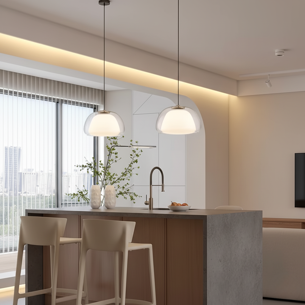 Elegant Glass Pendant Light | Adjustable Dome for Kitchen Island Lighting