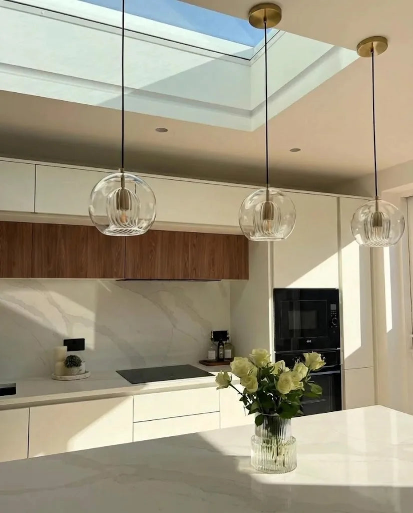 Elegant Glass Pendant Light | Double Globe Design with Adjustable Dimming | Modern Ceiling Fixture for Bright Kitchen Illumination