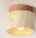 Elegant LED Flush Mount Ceiling Light with Natural Stone & Wood Finish for Serene Ambiance