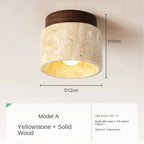 Elegant LED Flush Mount Ceiling Light with Natural Stone & Wood Finish for Serene Ambiance