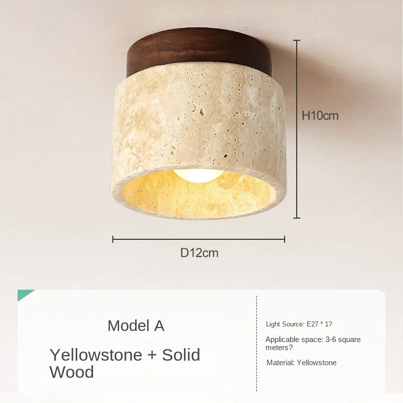 Elegant LED Flush Mount Ceiling Light with Natural Stone & Wood Finish for Serene Ambiance