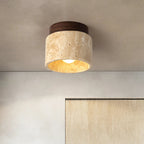 Elegant LED Flush Mount Ceiling Light with Natural Stone & Wood Finish for Serene Ambiance