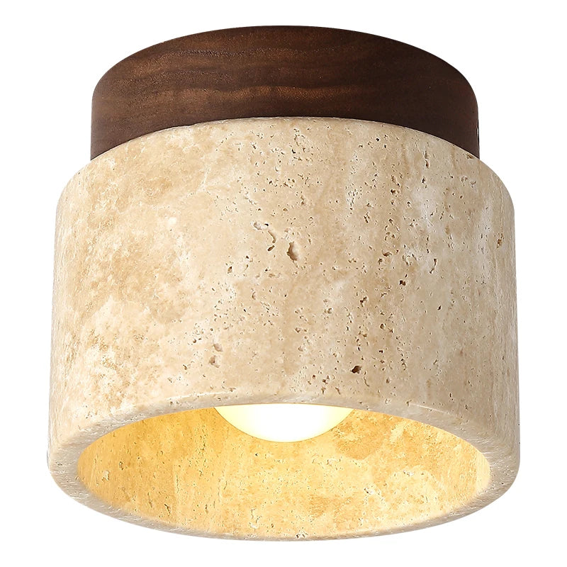 Elegant LED Flush Mount Ceiling Light with Natural Stone & Wood Finish for Serene Ambiance