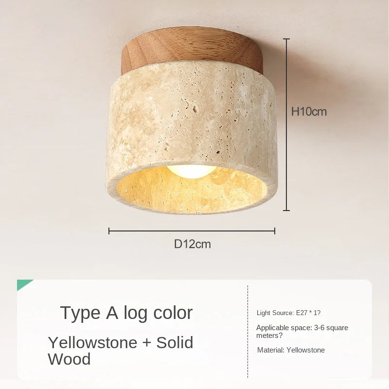 Elegant LED Flush Mount Ceiling Light with Natural Stone & Wood Finish for Serene Ambiance