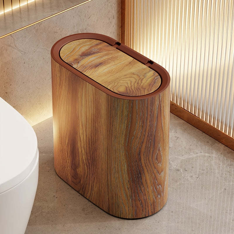 Elegant Marble Pattern Kitchen Trash Can with Fitted Lid | Compact Oval Design for Modern Spaces
