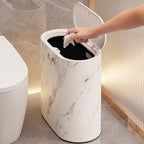 Elegant Marble Pattern Kitchen Trash Can with Fitted Lid | Compact Oval Design for Modern Spaces