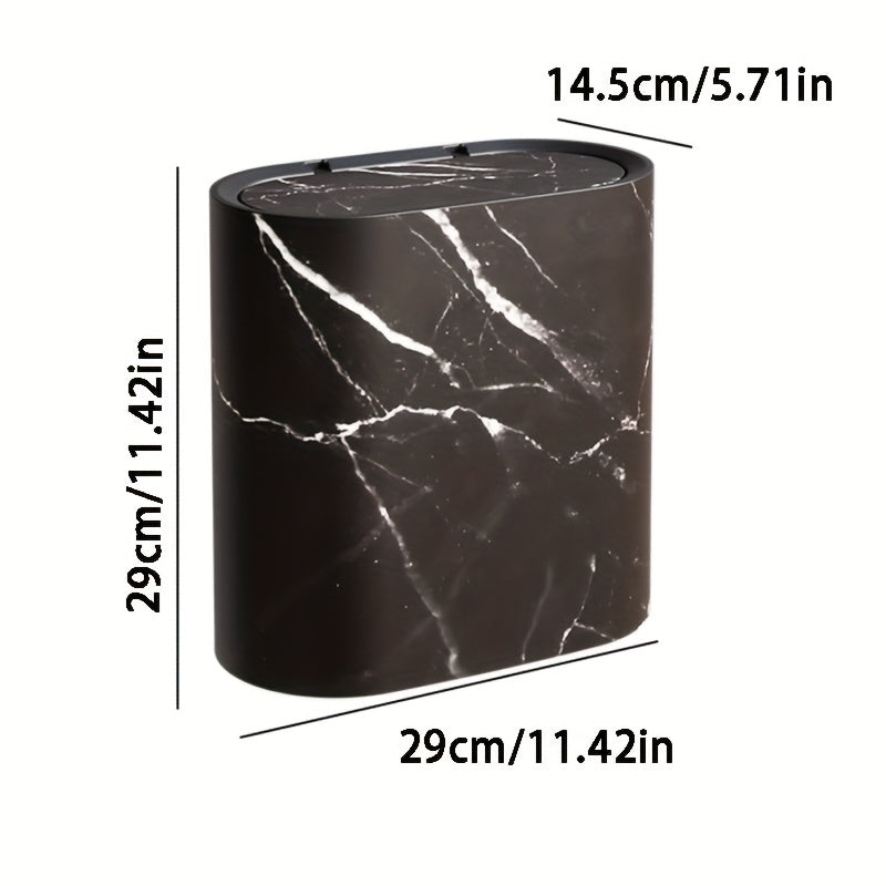 Elegant Marble Pattern Kitchen Trash Can with Fitted Lid | Compact Oval Design for Modern Spaces