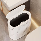 Elegant Marble Pattern Kitchen Trash Can with Fitted Lid | Compact Oval Design for Modern Spaces