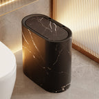 Elegant Marble Pattern Kitchen Trash Can with Fitted Lid | Compact Oval Design for Modern Spaces