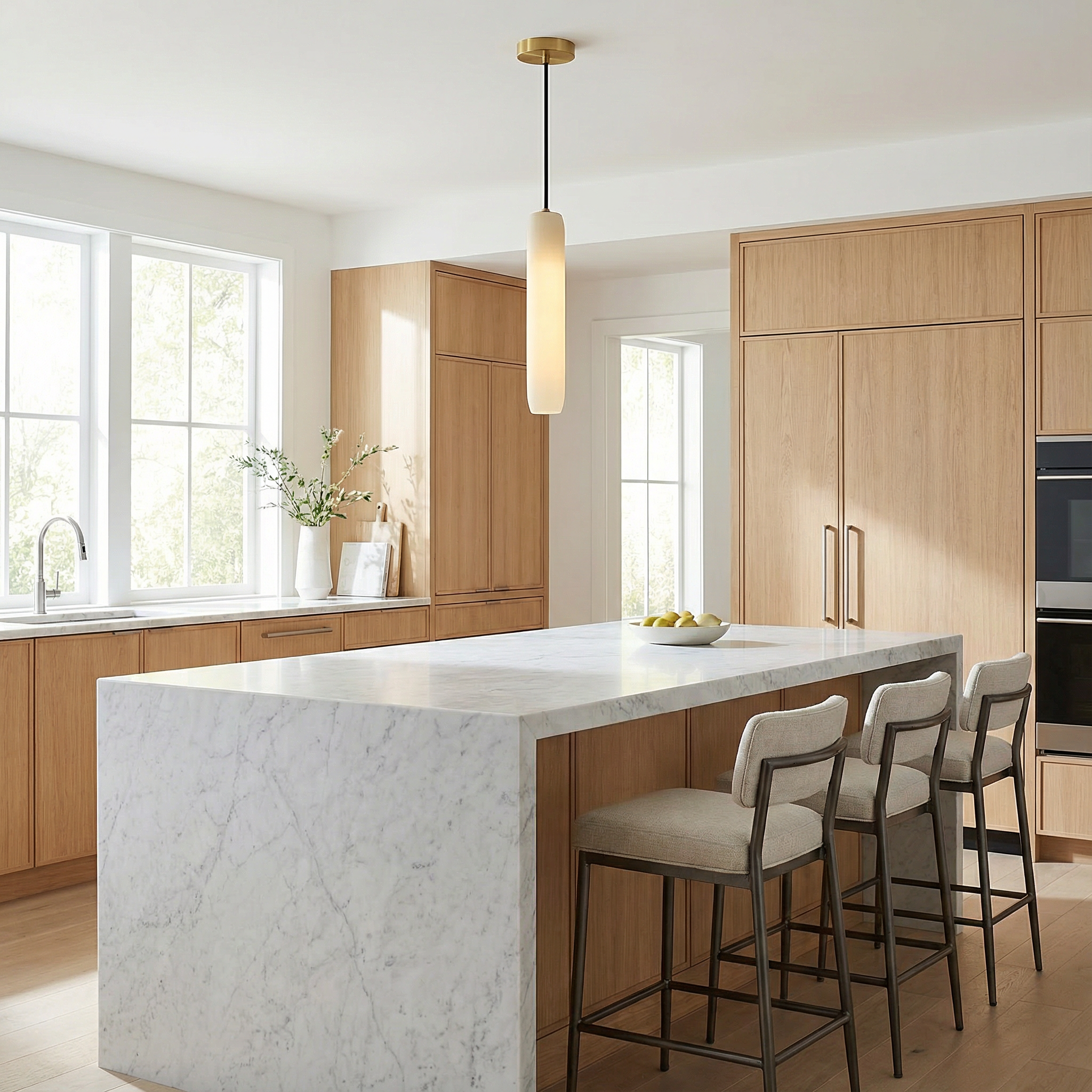 Elegant Minimalist Glass Pendant Light | Vertical Design for Modern Kitchen Island