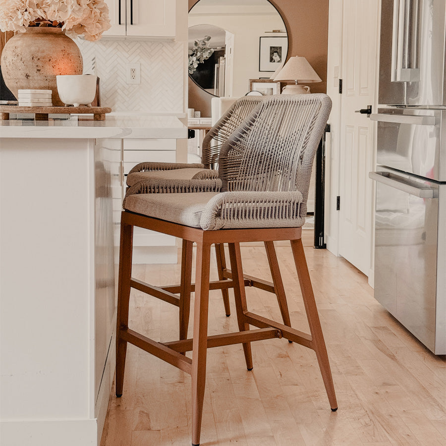 Elegant Outdoor Bar Stools with Comfortable Cushions | Durable Wicker Design for All-Weather Use