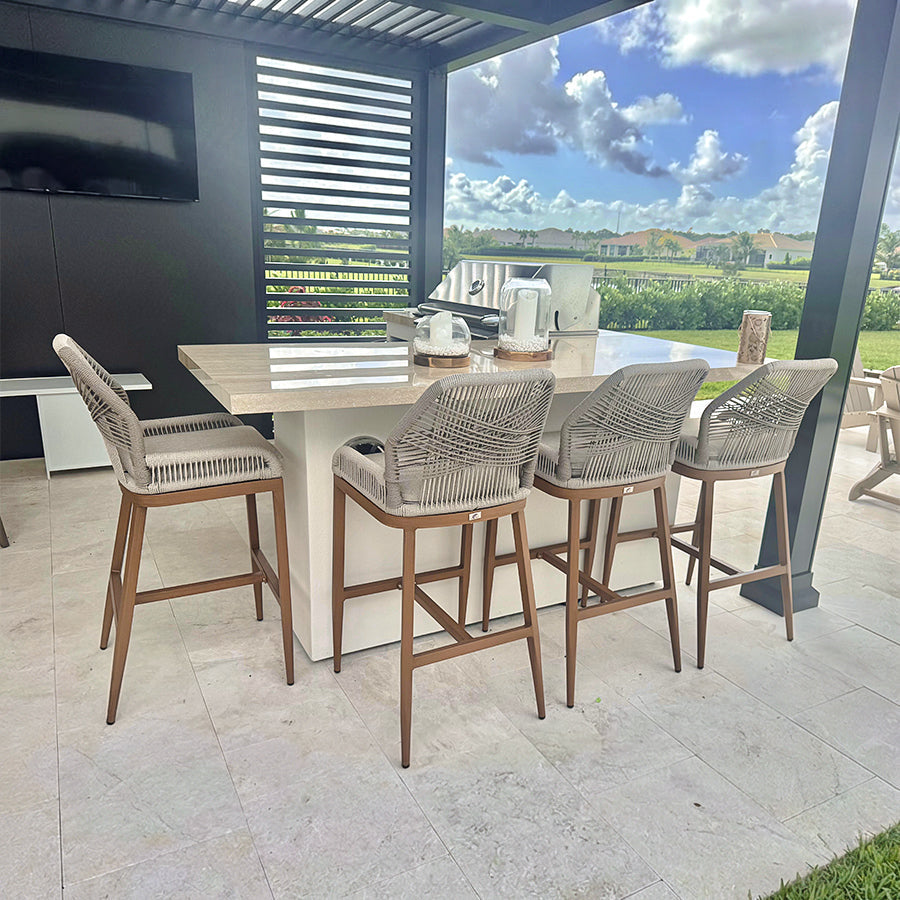 Elegant Outdoor Bar Stools with Comfortable Cushions | Durable Wicker Design for All-Weather Use