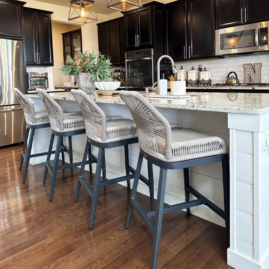 Elegant Outdoor Bar Stools with Comfortable Cushions | Durable Wicker Design for All-Weather Use