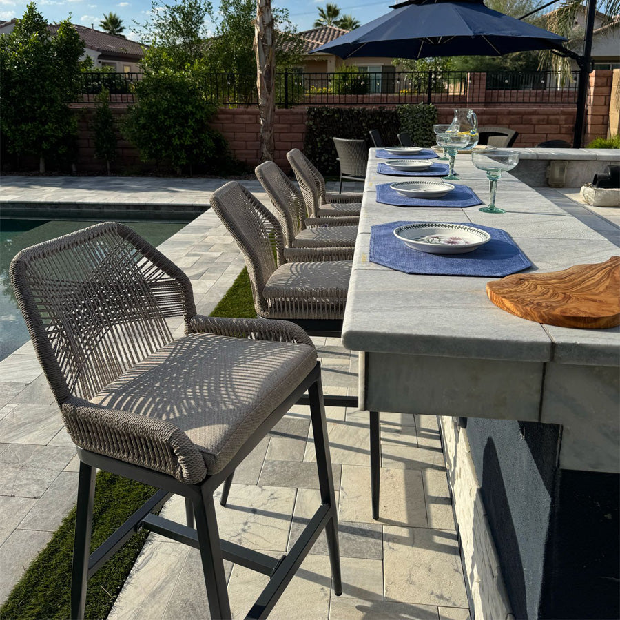 Elegant Outdoor Bar Stools with Comfortable Cushions | Durable Wicker Design for All-Weather Use