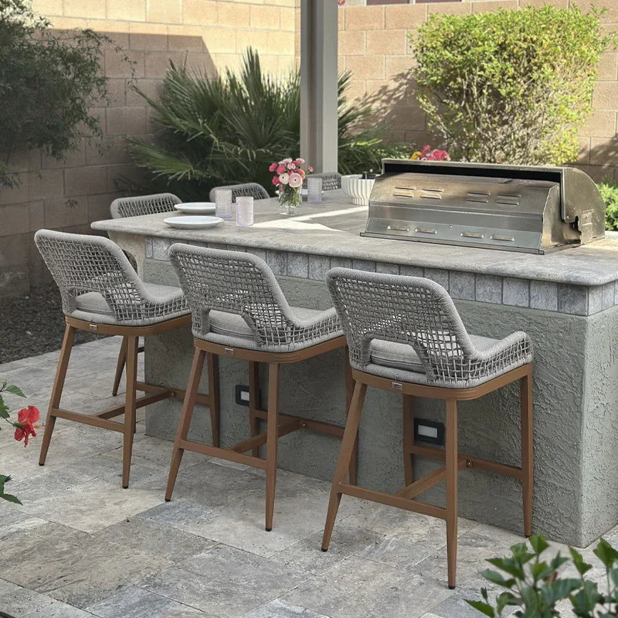 Elegant Outdoor Bar Stools with Comfortable Cushions | Durable Wicker Design for All-Weather Use