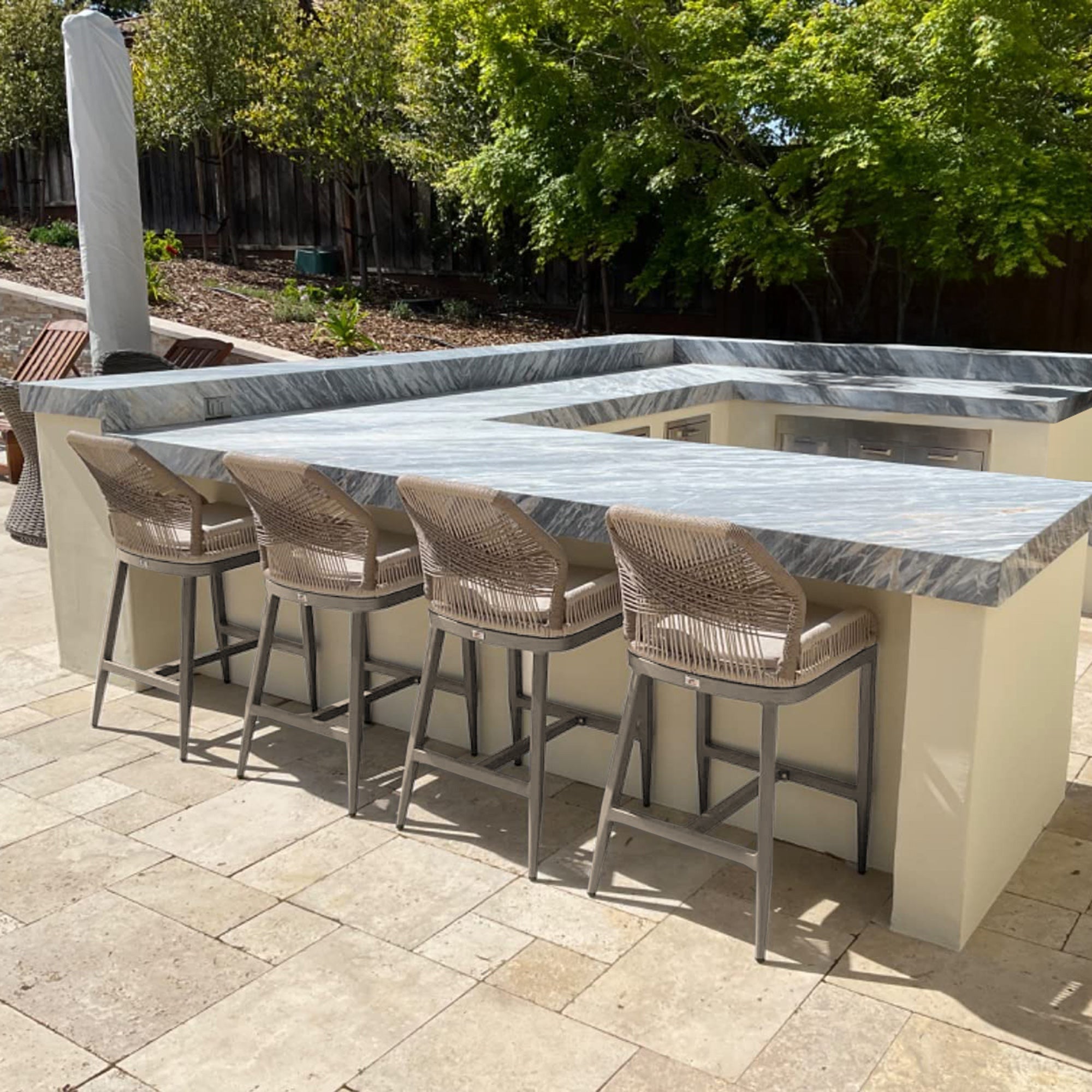 Elegant Outdoor Bar Stools with Comfortable Cushions | Durable Wicker Design for All-Weather Use