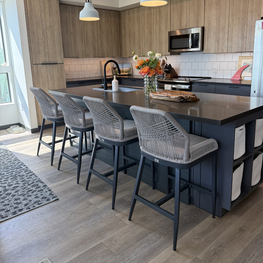 Elegant Outdoor Bar Stools with Comfortable Cushions | Durable Wicker Design for All-Weather Use