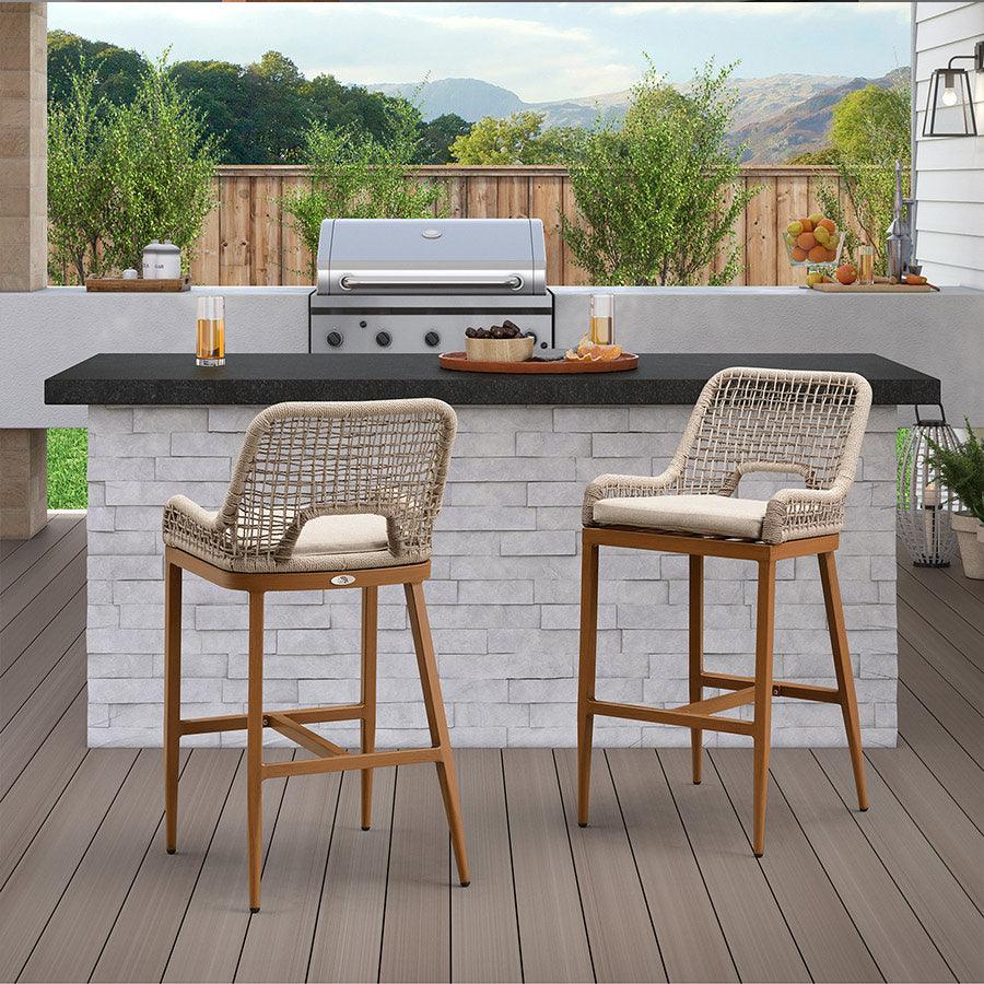 Elegant Outdoor Bar Stools with Comfortable Cushions | Durable Wicker Design for All-Weather Use