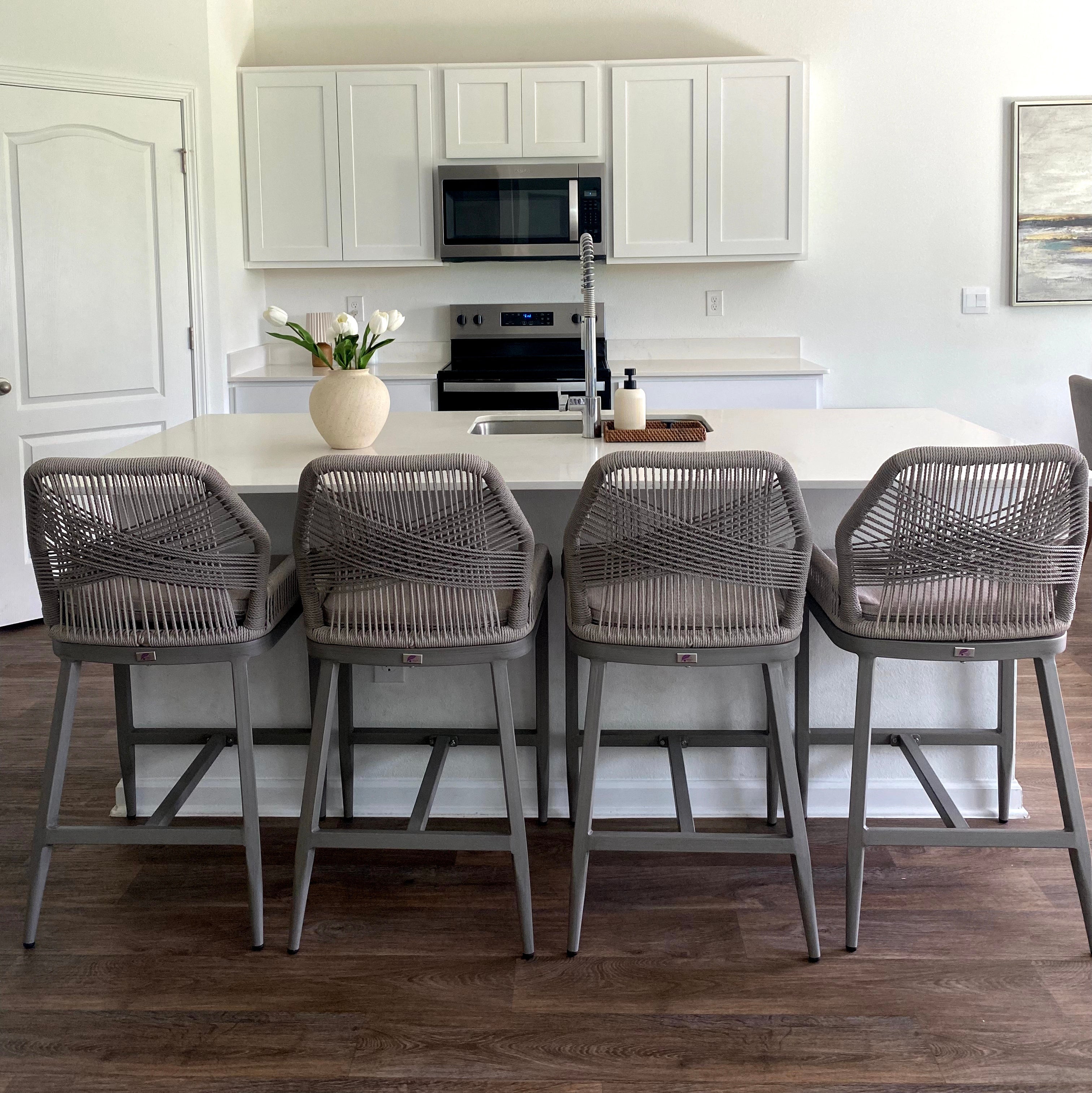 Elegant Outdoor Bar Stools with Comfortable Cushions | Durable Wicker Design for All-Weather Use