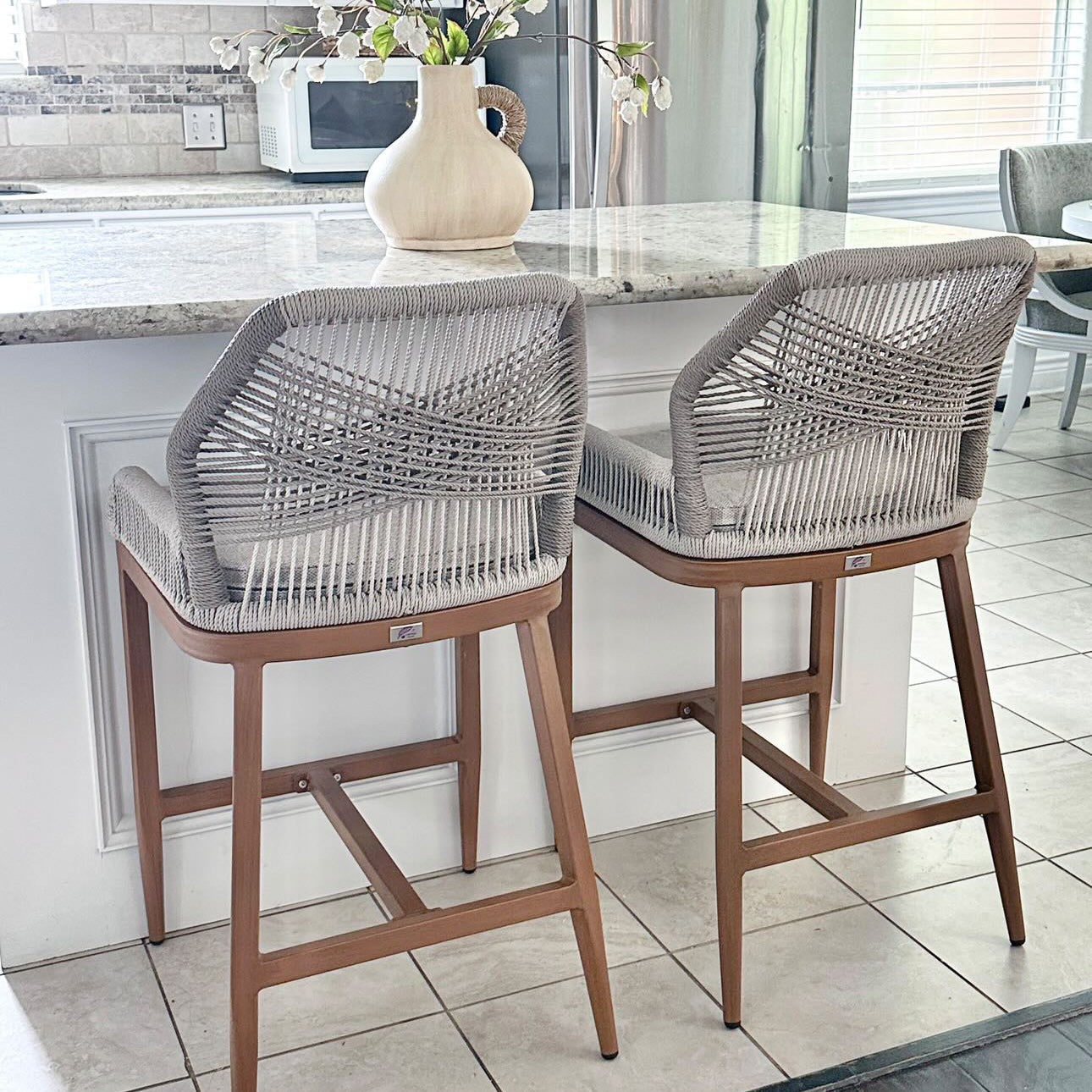 Elegant Outdoor Bar Stools with Comfortable Cushions | Durable Wicker Design for All-Weather Use