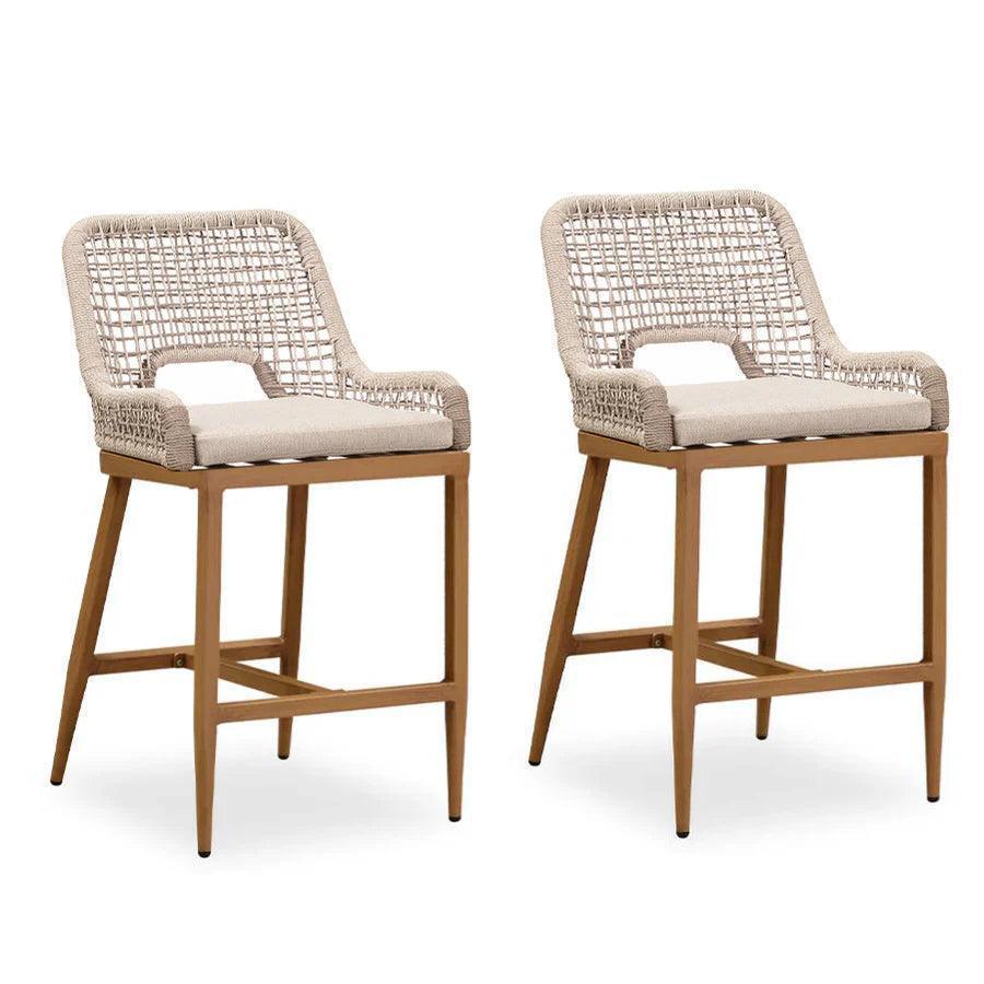 Elegant Outdoor Bar Stools with Comfortable Cushions | Durable Wicker Design for All-Weather Use