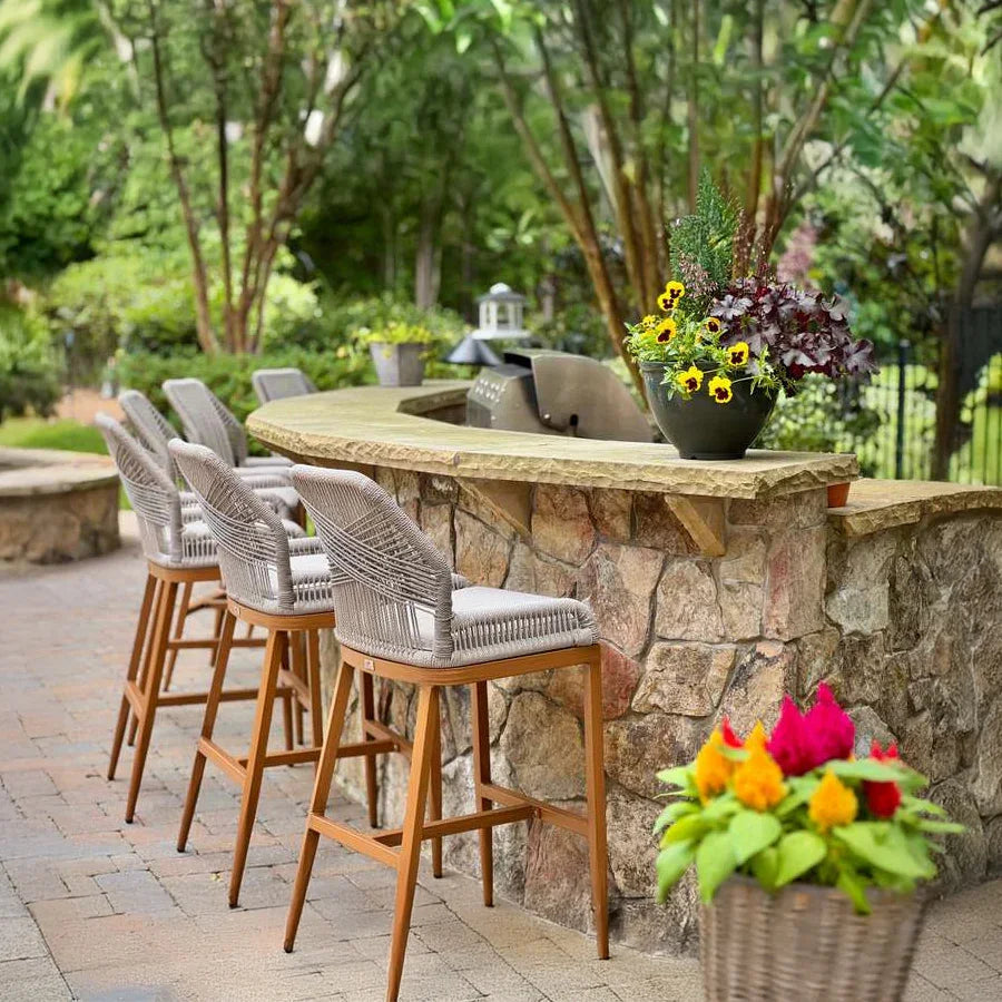 Elegant Outdoor Bar Stools with Comfortable Cushions | Durable Wicker Design for All-Weather Use