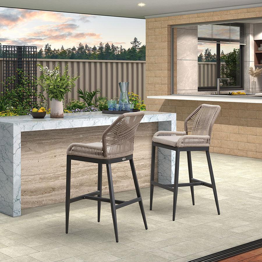 Elegant Outdoor Bar Stools with Comfortable Cushions | Durable Wicker Design for All-Weather Use