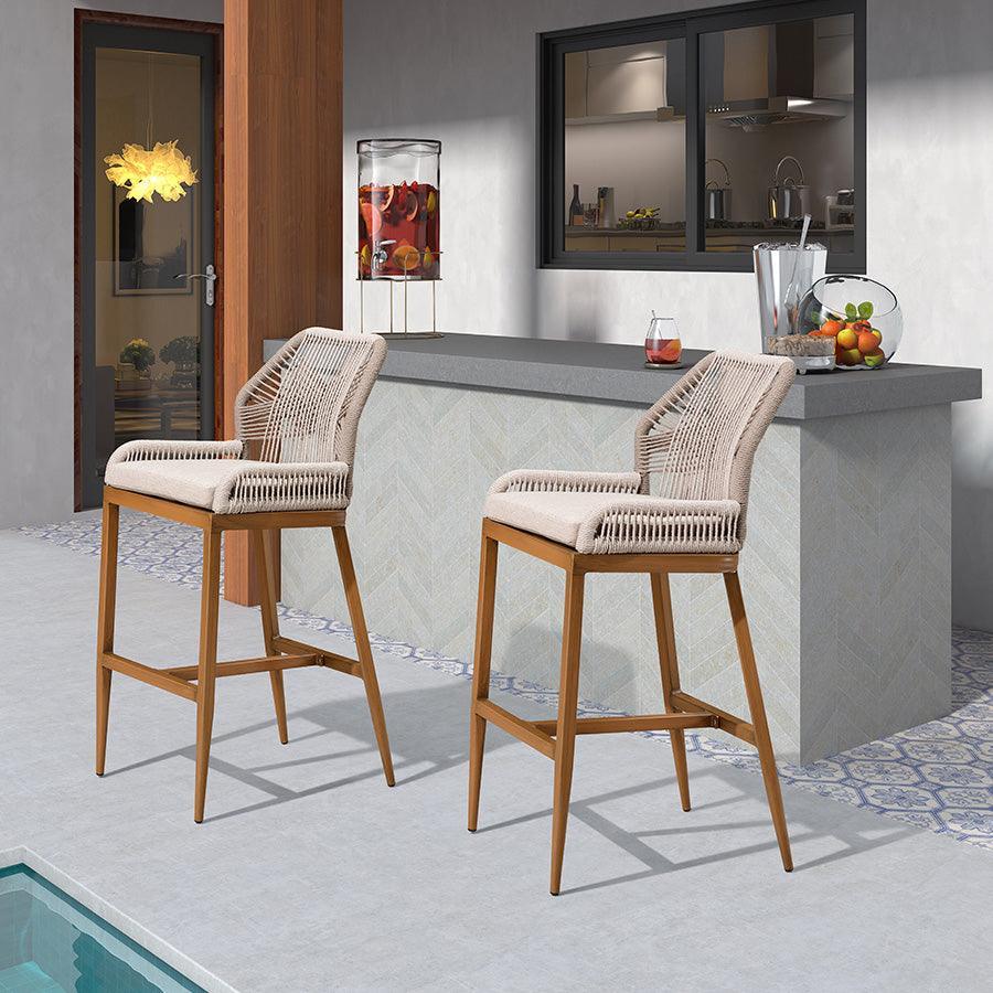Elegant Outdoor Bar Stools with Comfortable Cushions | Durable Wicker Design for All-Weather Use
