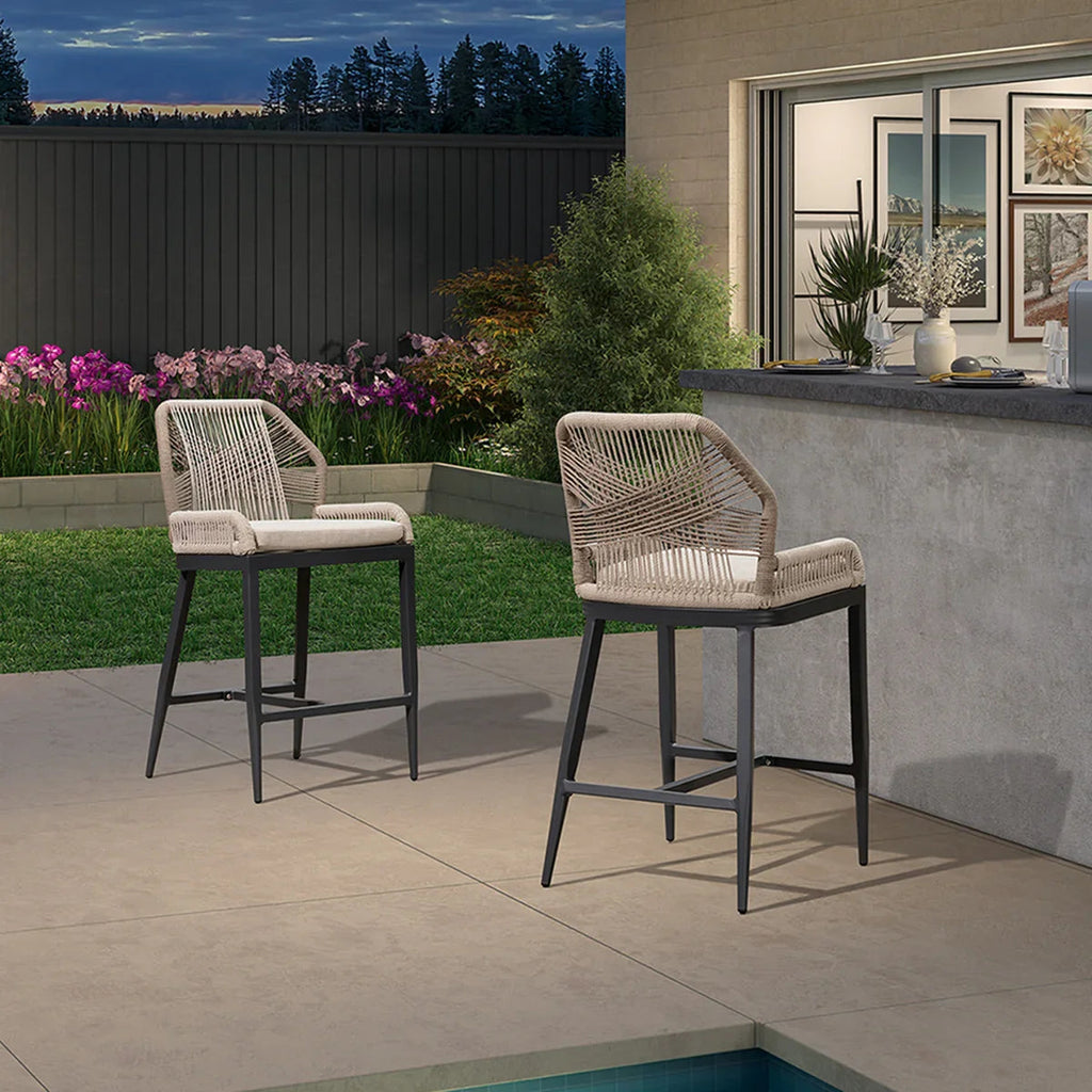Elegant Outdoor Bar Stools with Comfortable Cushions | Durable Wicker Design for All-Weather Use