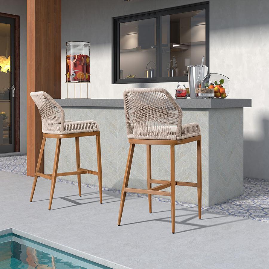 Elegant Outdoor Bar Stools with Comfortable Cushions | Durable Wicker Design for All-Weather Use