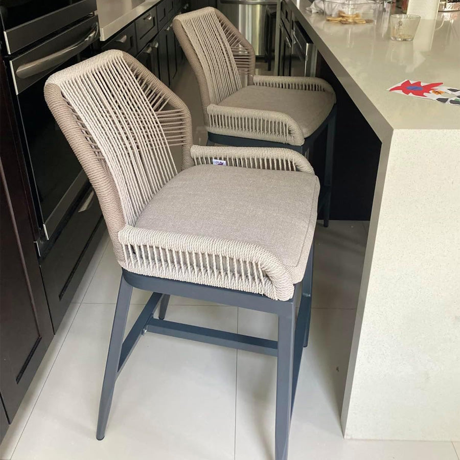Elegant Outdoor Bar Stools with Comfortable Cushions | Durable Wicker Design for All-Weather Use