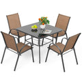 Elegant Outdoor Dining Set | 5-Piece Metal Patio Table and Chairs with Stackable Design | Perfect for Comfortable Gatherings
