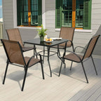 Elegant Outdoor Dining Set | 5-Piece Metal Patio Table and Chairs with Stackable Design | Perfect for Comfortable Gatherings