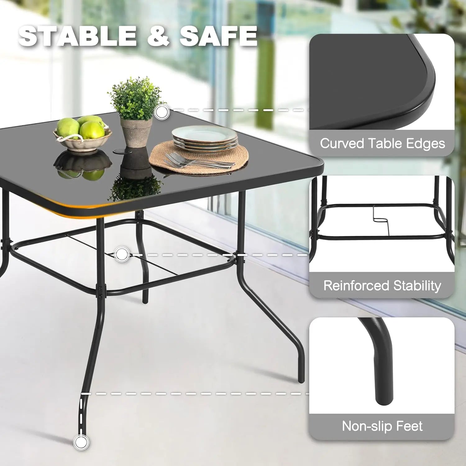 Elegant Outdoor Dining Set | 5-Piece Metal Patio Table and Chairs with Stackable Design | Perfect for Comfortable Gatherings