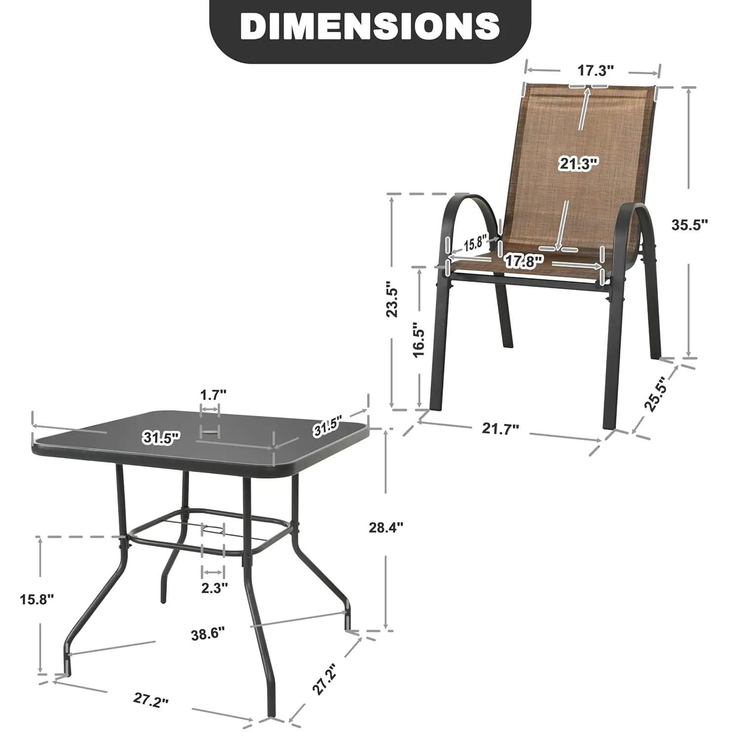 Elegant Outdoor Dining Set | 5-Piece Metal Patio Table and Chairs with Stackable Design | Perfect for Comfortable Gatherings