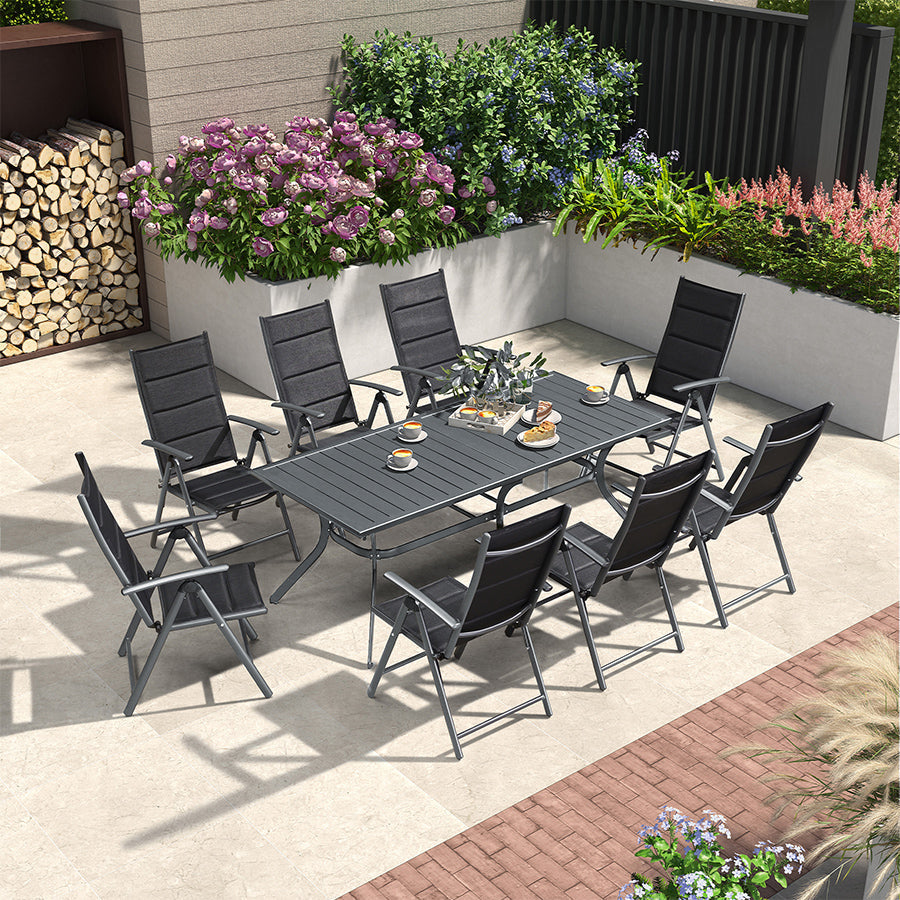 Elegant Outdoor Dining Set | Aluminum Table with Padded Chairs | Weather-Resistant Design for Comfortable Patio Dining