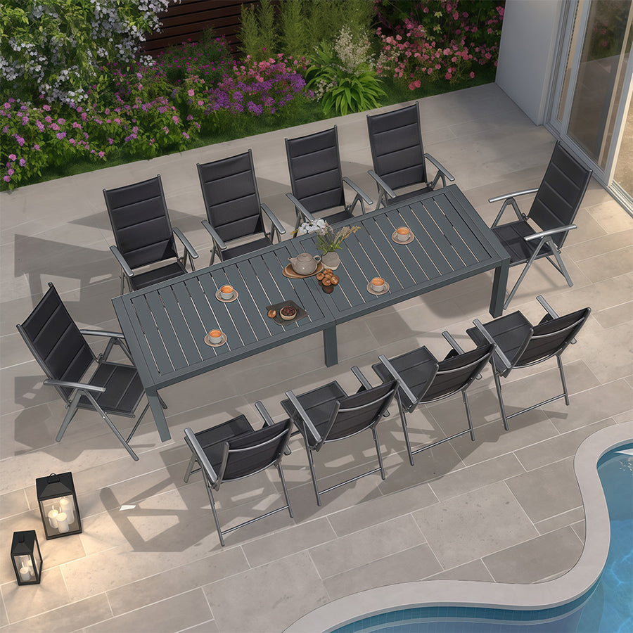 Elegant Outdoor Dining Set | Aluminum Table with Padded Chairs | Weather-Resistant Design for Comfortable Patio Dining